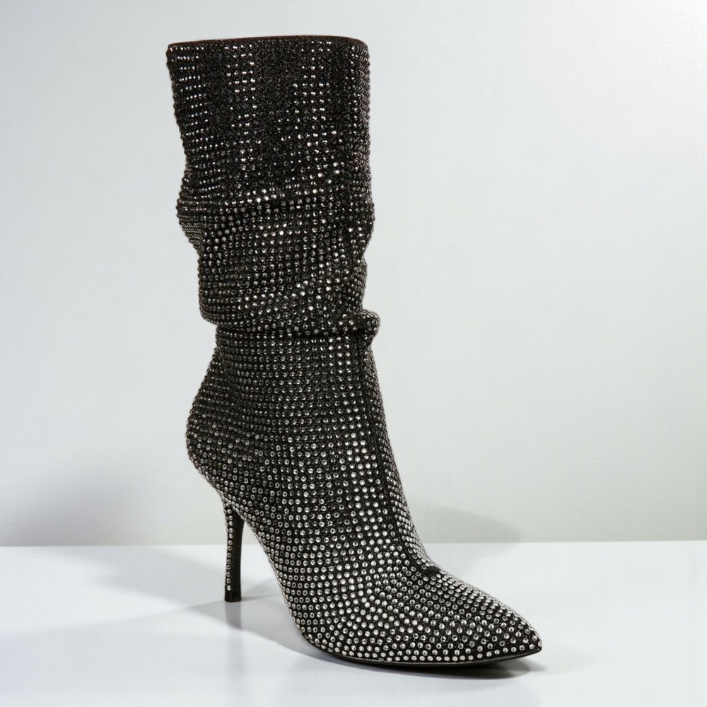 Thalia Sodi 'Raquell' Rhinestone Stiletto Heeled Boots Black Womens 9 NEW NIB
